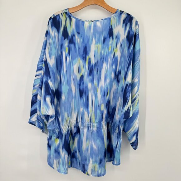 Chico's 2 Size large Blue V-Neck Tunic Top elastic waist satin womens - Picture 5 of 9